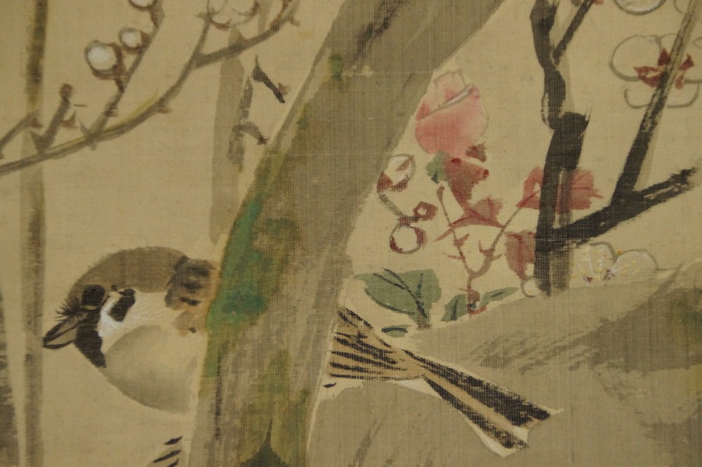 Spatz auf einem Sakura-Zweig von Mori Kansai Spatz-Motiv Nahaufnahme 3