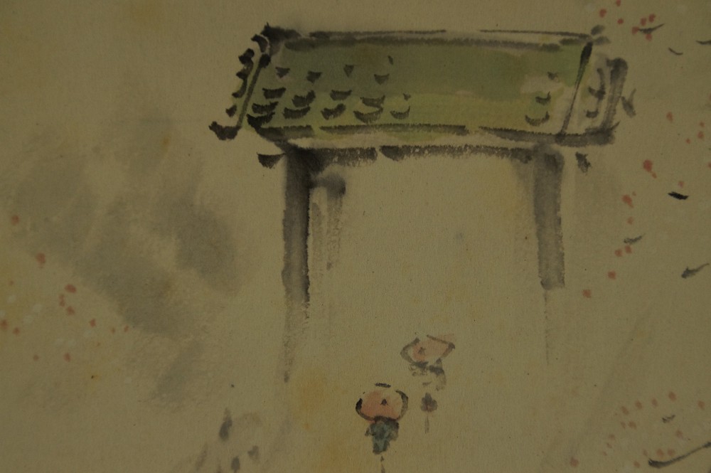 Close-Up of the Torii with the Tiny Wanderer Figure Passing Through
