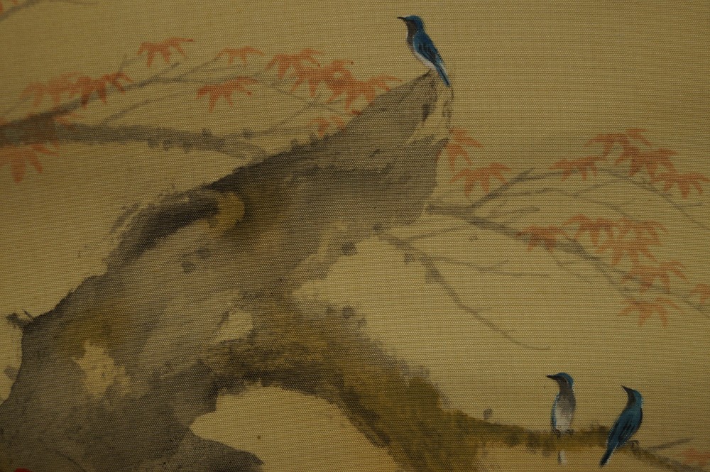 Japanisches Rollbild Herbst Voegel Motiv Nahaufnahme