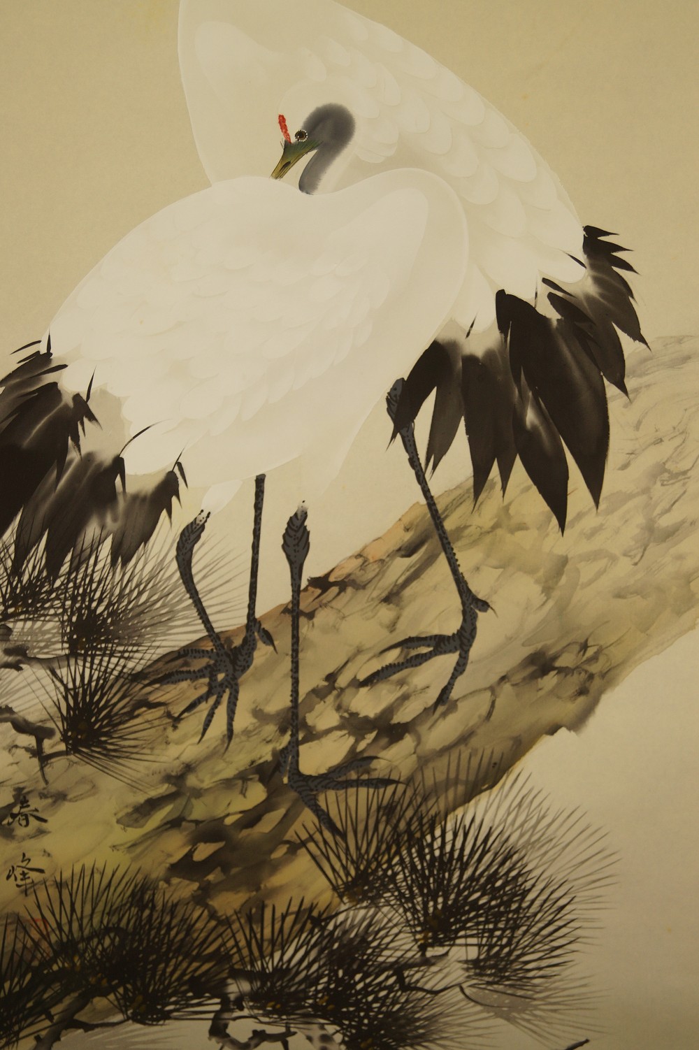 Kakemono aux grues motif de grue gros plan 2