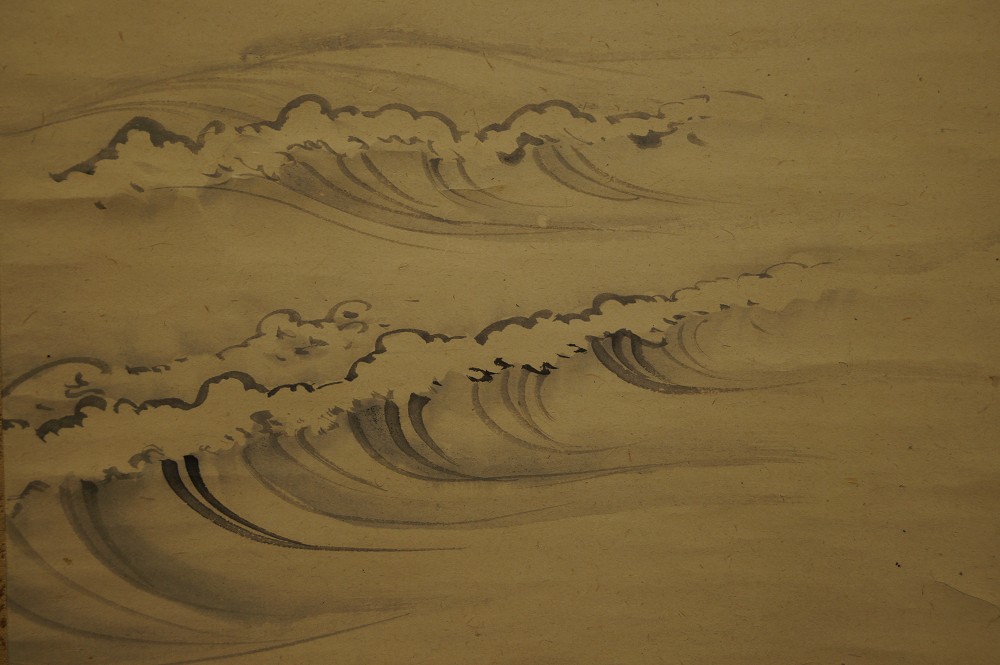 Japanisches Rollbild Kraniche von Nakajima Raisho Wellen Nahaufnahme 1
