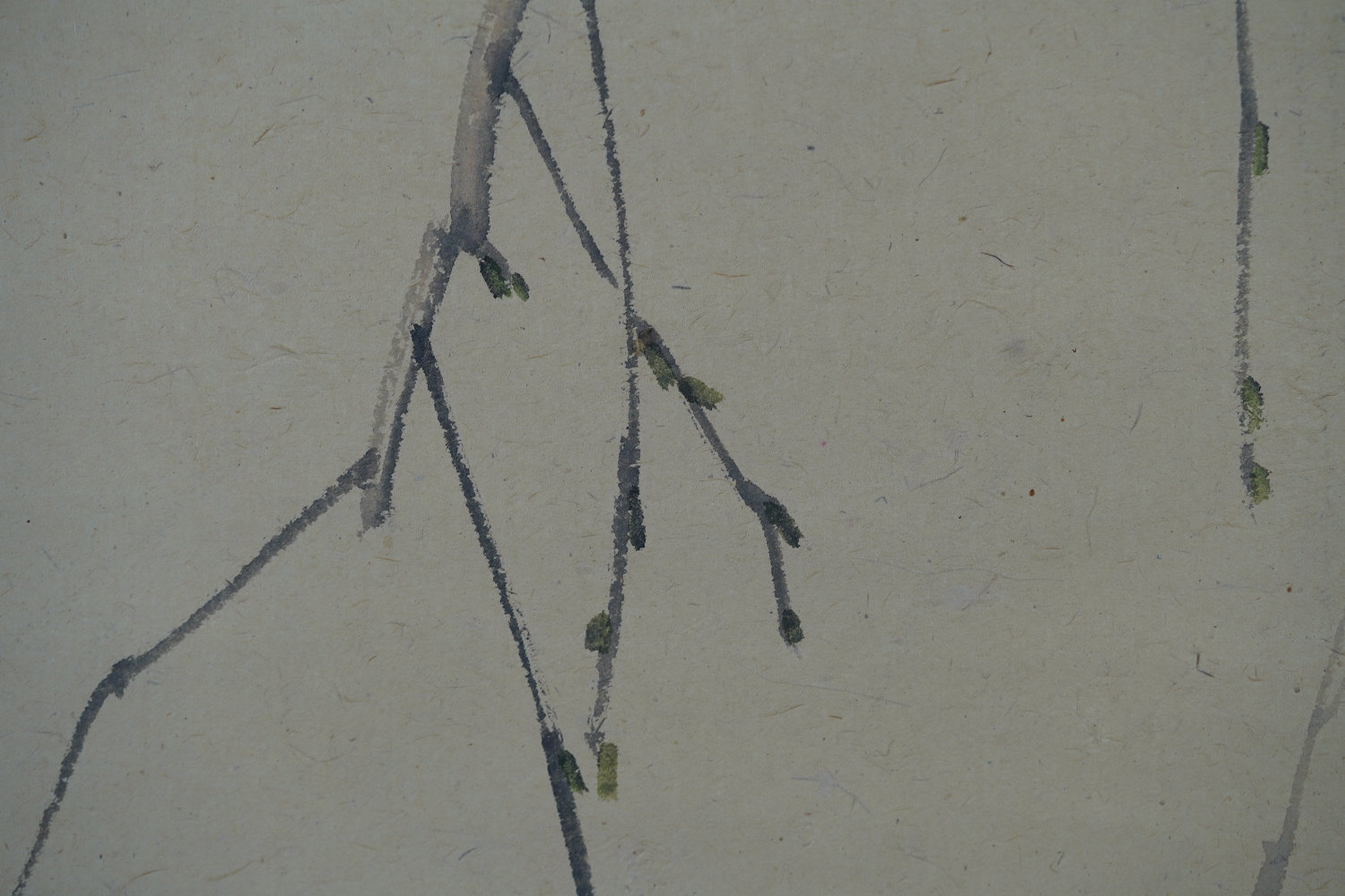 Detailansicht der Weidenzweige mit Knospen im Kakemono Vogel am Weidenzweig