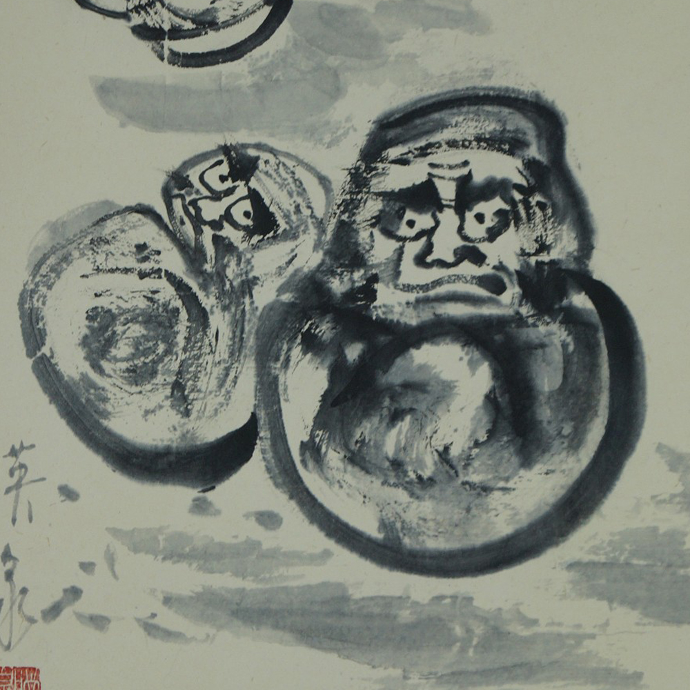 Bodhidharma Daruma Rollbild Motiv Nahaufnahme Vorschau