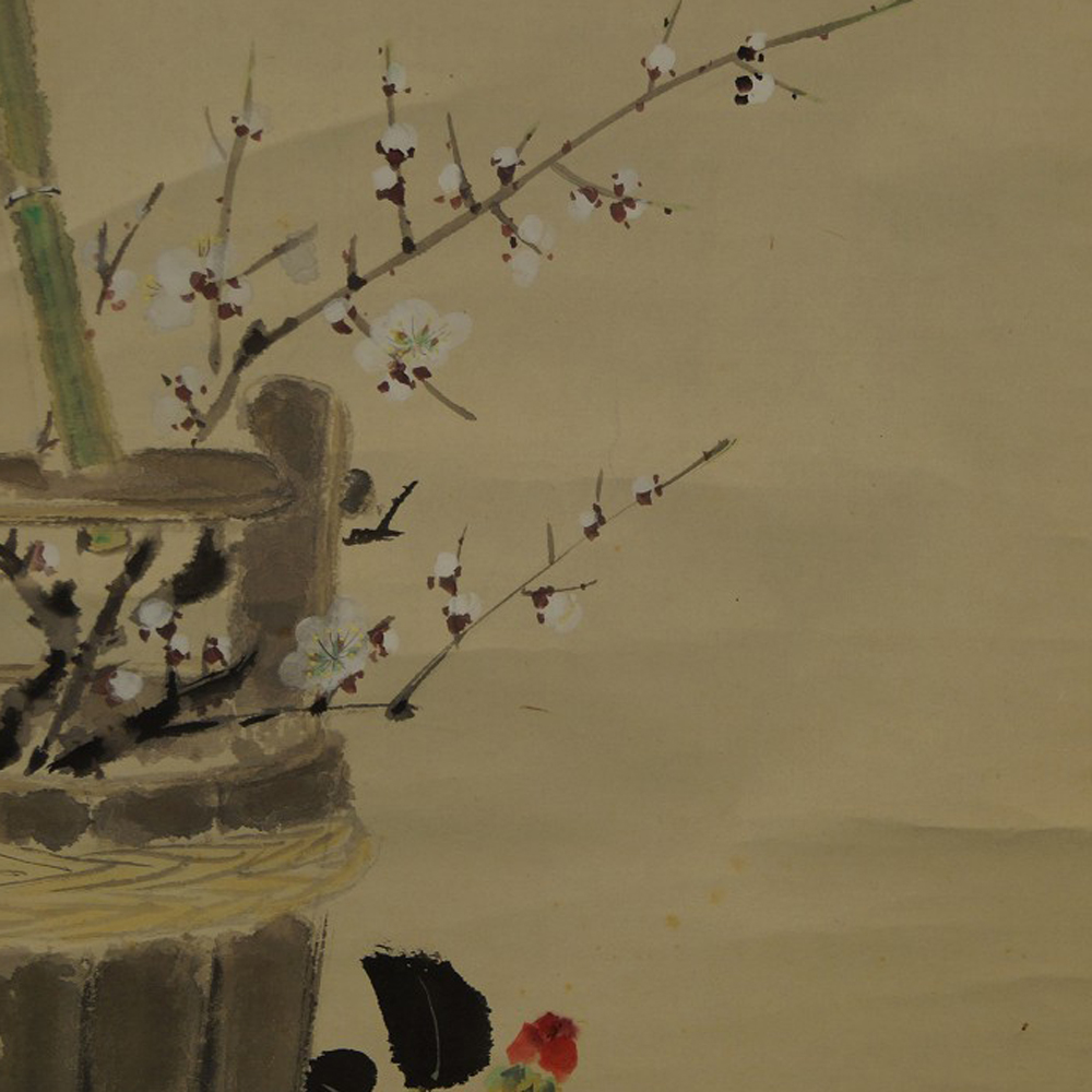 Plum blossoms hanging scroll by Yawata Hakuhan motif close-up preview