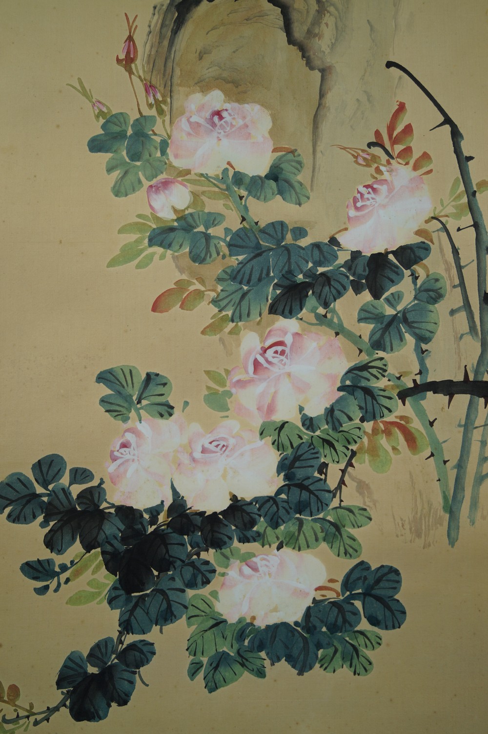 Voegel und Blumen Rollbild Rosen-Motiv Nahaufnahme 1