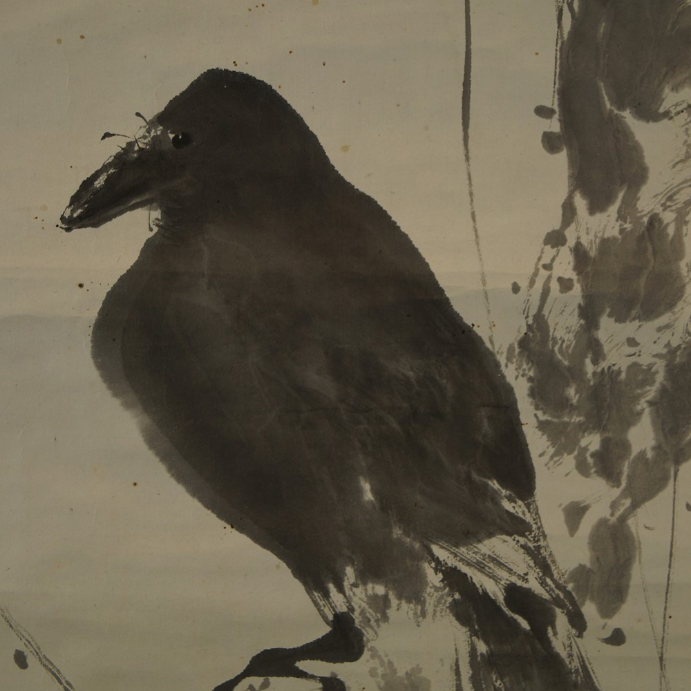 Crow in Autumn Branches Motif Close-Up Preview