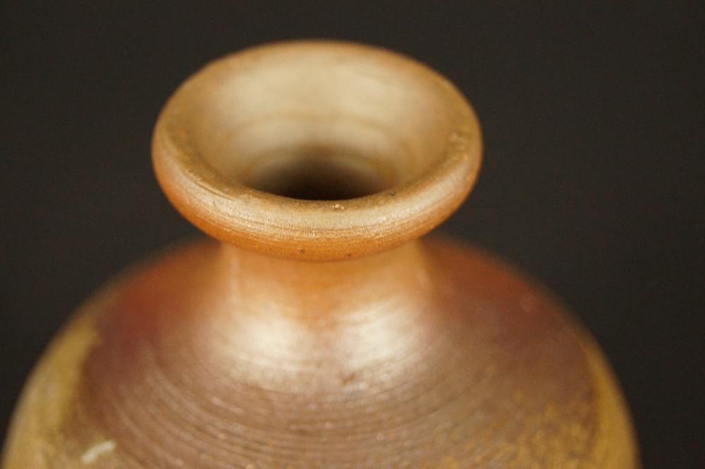 Bizen Tokkuri-Set mit Guinomi Tokkuri Halsansicht Nahaufnahme