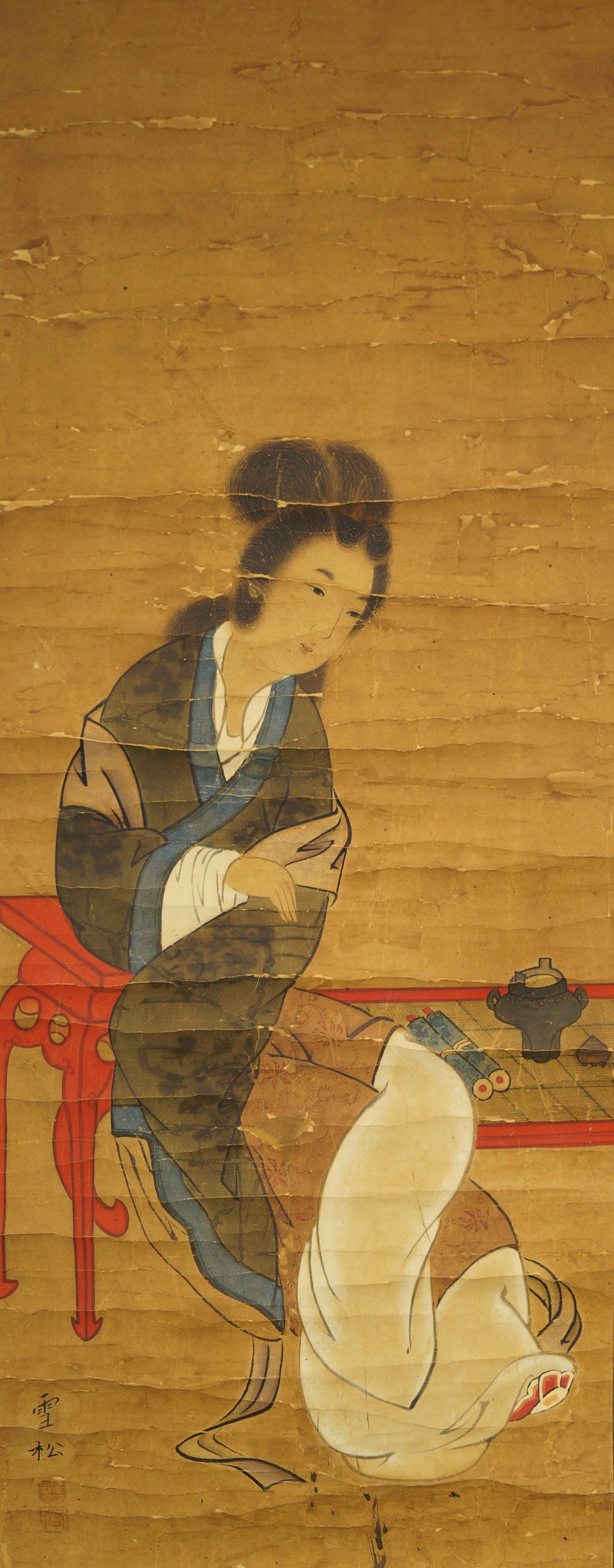 Kakemono Chinese Beauty at Red Table Full Motif Without Mounting