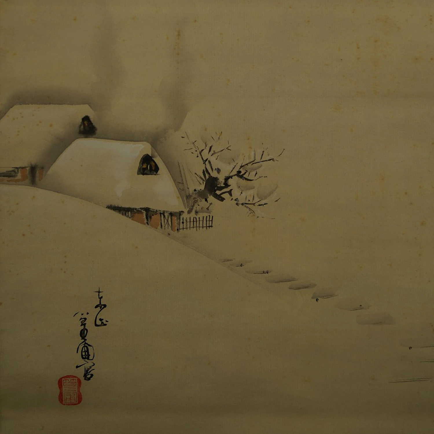Japanisches Rollbild Schneelandschaft Motiv Nahaufnahme Vorschau