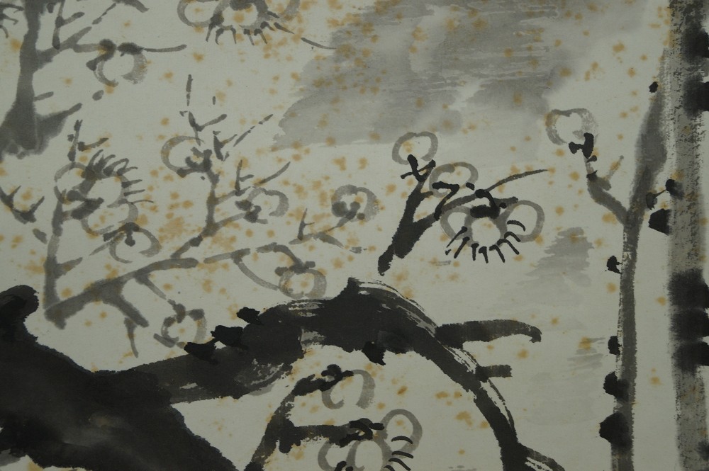 Pflaumenbaum im Mondlicht Rollbild Kakejiku Kakemono Motiv Nahaufnahme 1