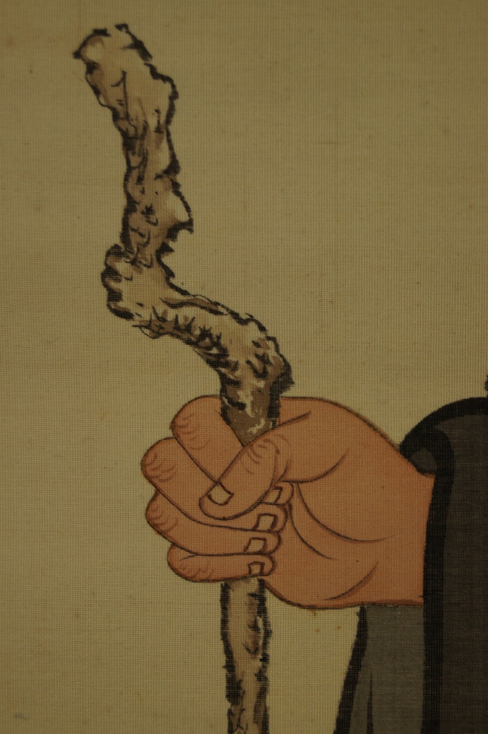 Japanisches Rollbild Zen Moench Wanderstab Nahaufnahme