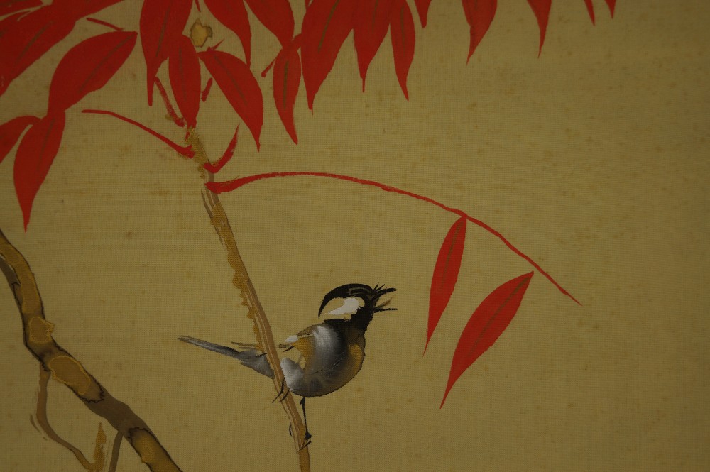 Herbst Rollbild von Hokage Higashihara Vogel-Motiv Nahaufnahme 1