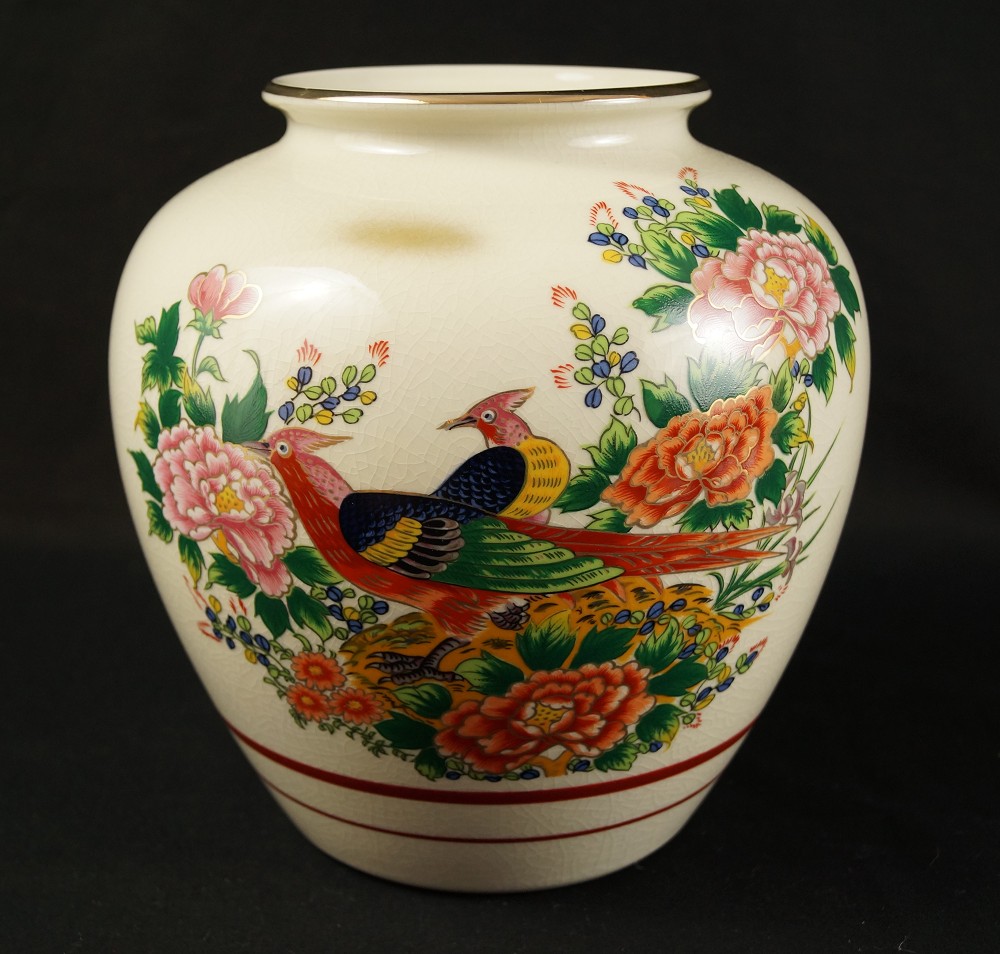 Birds Peonies Vase Front View