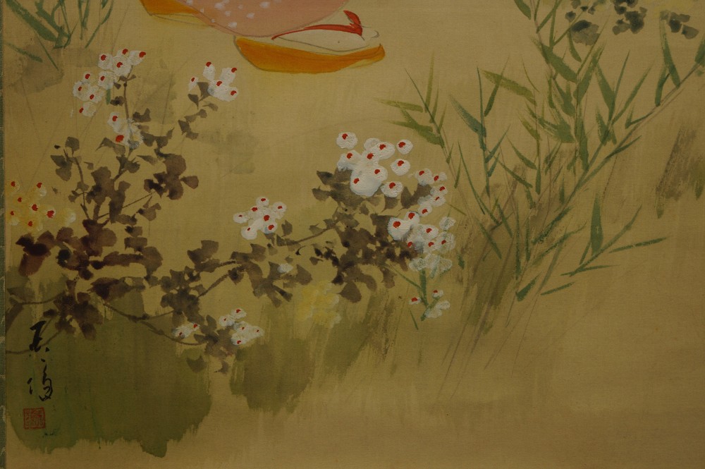 Rollo colgante japonés belleza y sakura primer plano del motivo floral