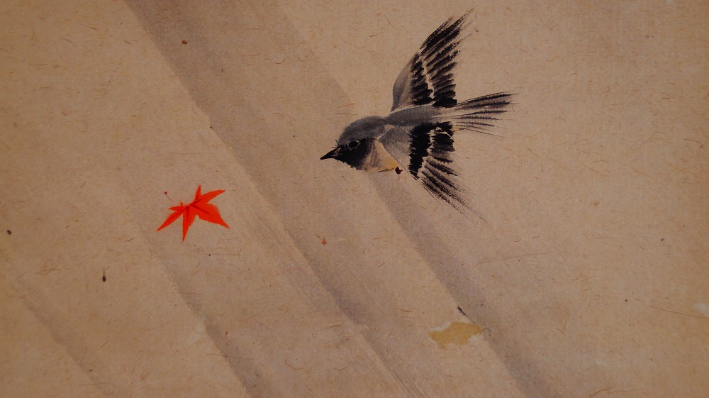 Herbstflug im Morgenlicht Kakemono von Manjo Kajo Voegel-Motiv Nahaufnahme 2
