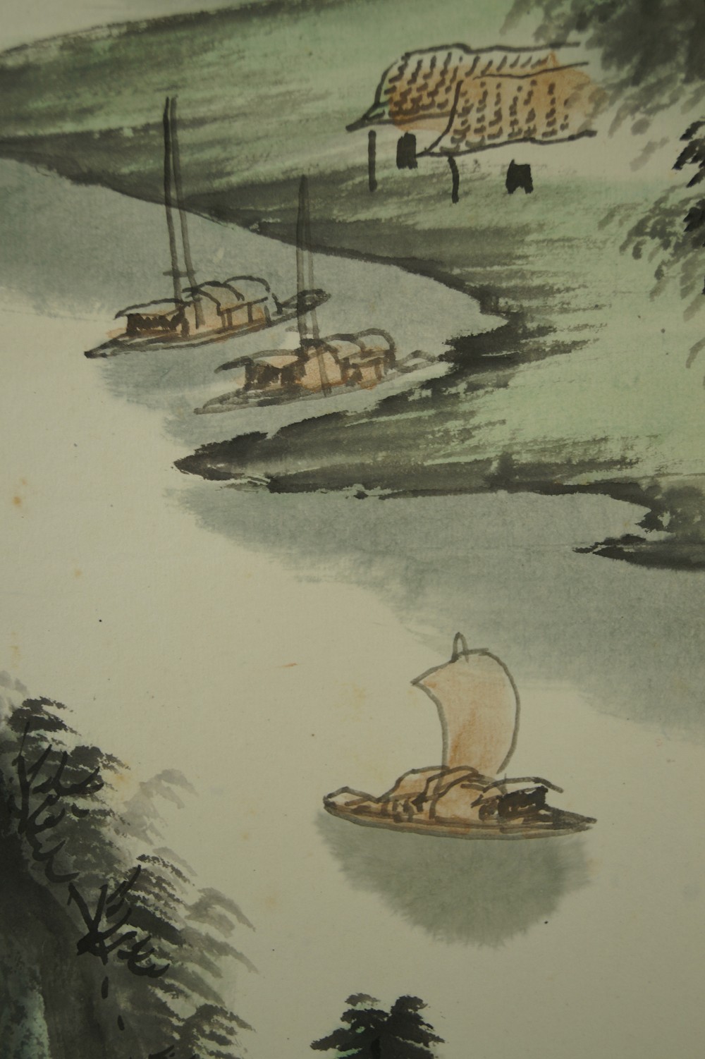 Paysage rouleau suspendu motif bateaux gros plan