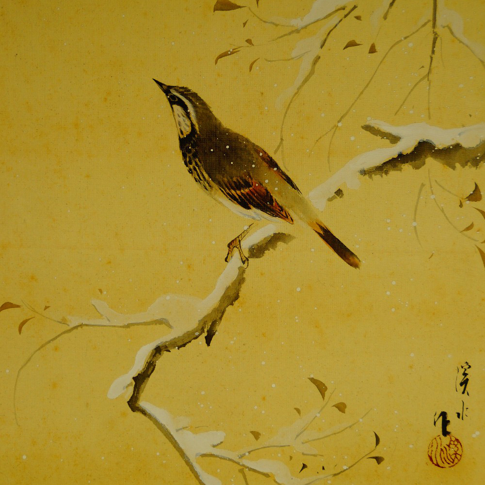 Vogel im Winter Kakemono von Ito Keisui Motiv Nahaufnahme Vorschau