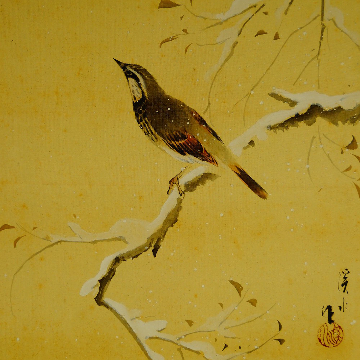 Vogel im Winter Kakemono von Ito Keisui Motiv Nahaufnahme Vorschau