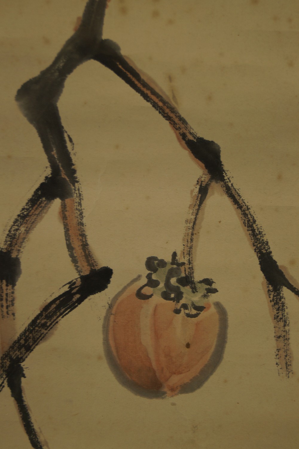 Japanisches Rollbild Kraehe Kaki Motiv Nahaufnahme 2
