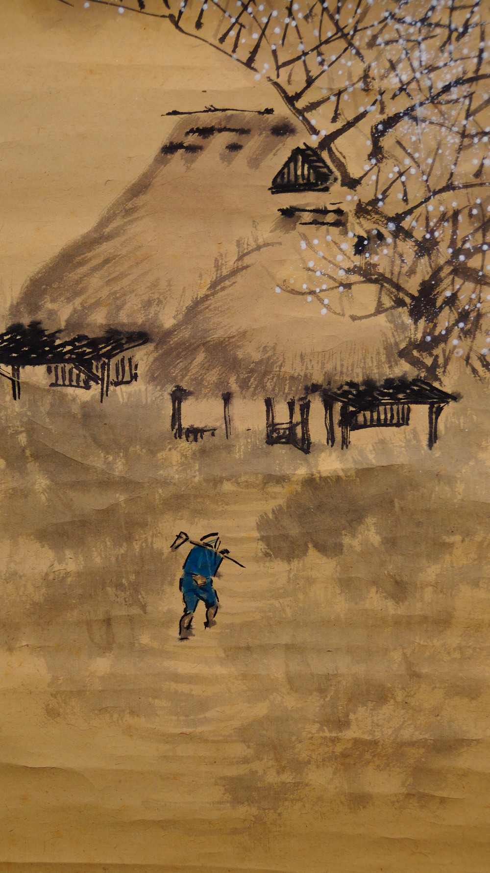 Frueher Fruehling in den Bergdoerfern Kakemono von Matsumura Baiseki Bauer-Motiv Nahaufnahme