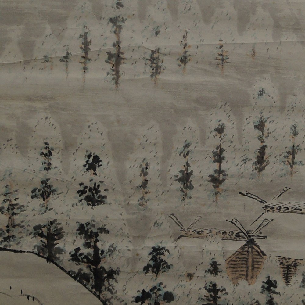 Winterlandschaft mit Berghuetten Vorschau Nahaufnahme der Huetten zwischen Baeumen Motiv Nahaufnahme Vorschau