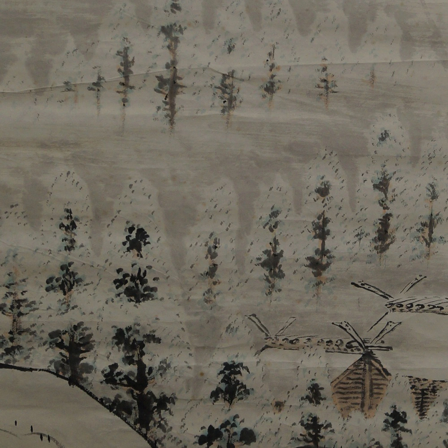 Winterlandschaft mit Berghuetten Vorschau Nahaufnahme der Huetten zwischen Baeumen Motiv Nahaufnahme Vorschau