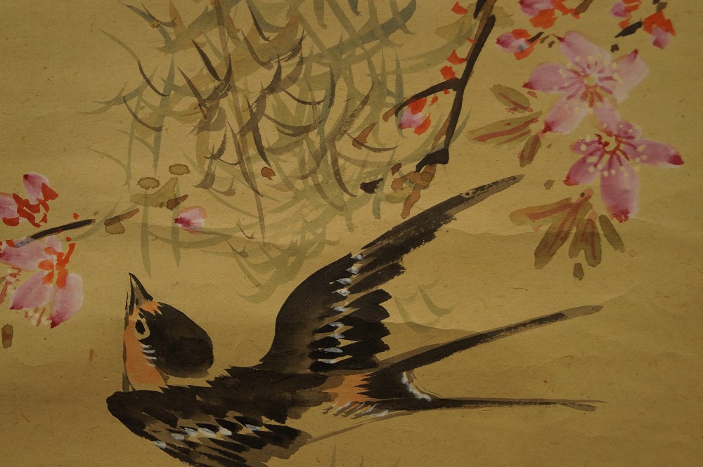 Zwei Schwalben von Murakami Kozan Schwalben-Motiv Nahaufnahme 2