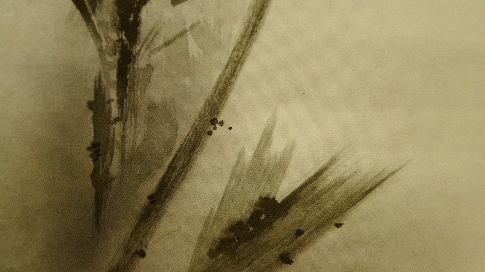 In the style of Musashi bird on a branch brushwork close-up 3