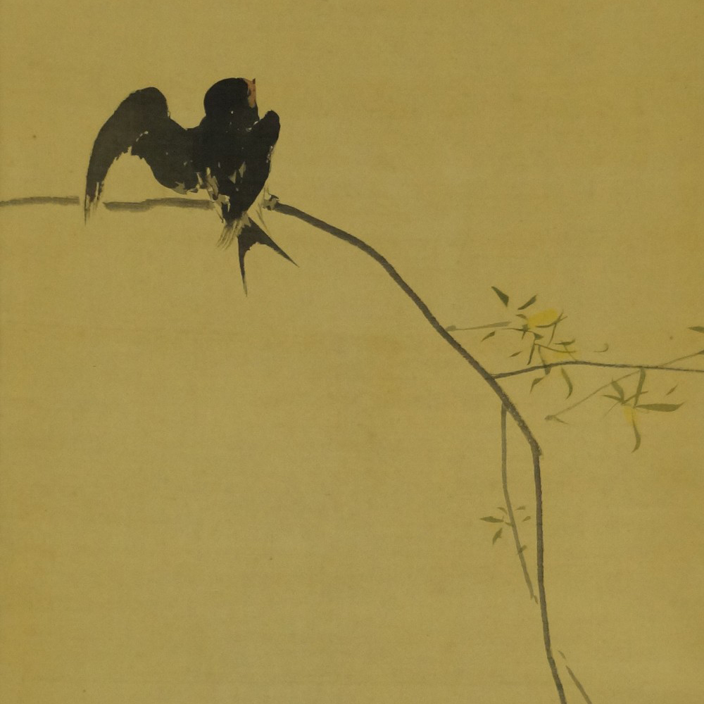 Vogel auf einem Weidenzweig von Kijika Sakuradani Nahaufnahme Vorschau