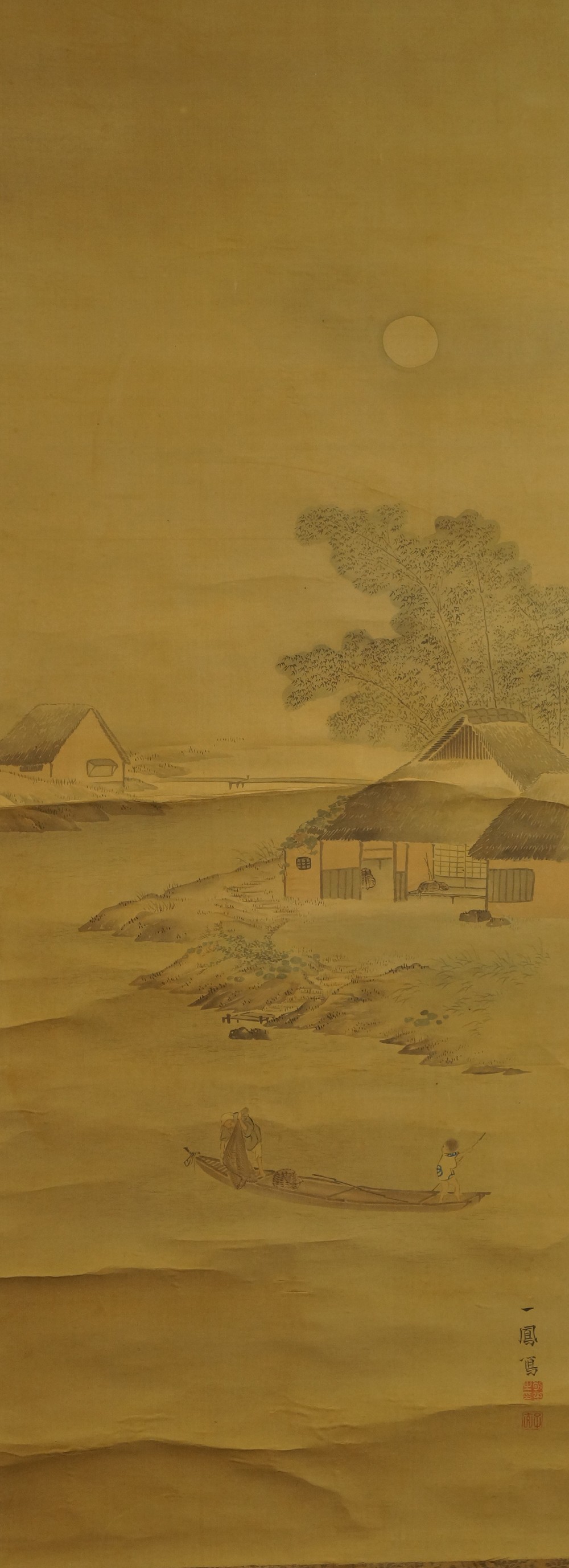 Hanging Scroll Fishing Huts in Moonlight Full Motif Without Mounting