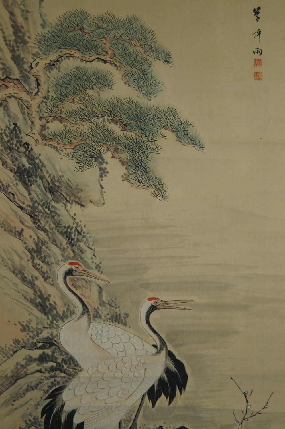 Kakemono Deux grues Gros plan sur le motif