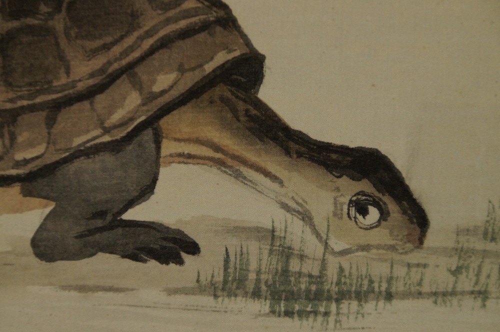 Zwei Schildkroeten von Shogetsu Pinselfuehrung Nahaufnahme 1
