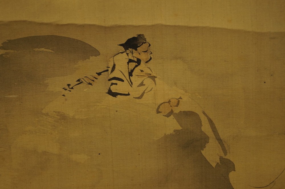Japanisches Rollbild Wasserfall Figur Motiv Nahaufnahme