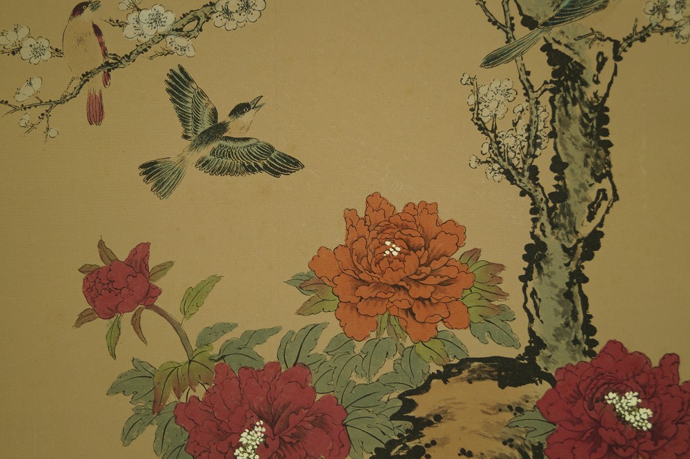 Kakemono Pfingstrosen und Sakura Voegel-Motiv Nahaufnahme 2