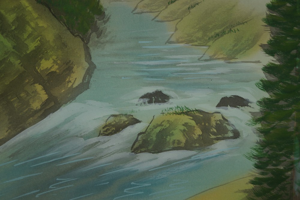 Paesaggio rotolo verticale primo piano del motivo del fiume