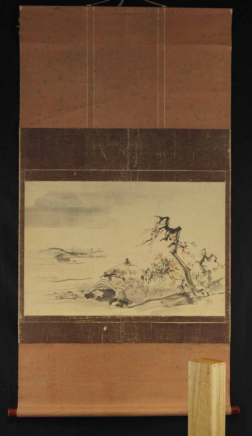 Kakemono Berglandschaft im Nebel von Kubota Beisen Gesamtansicht Rollbild