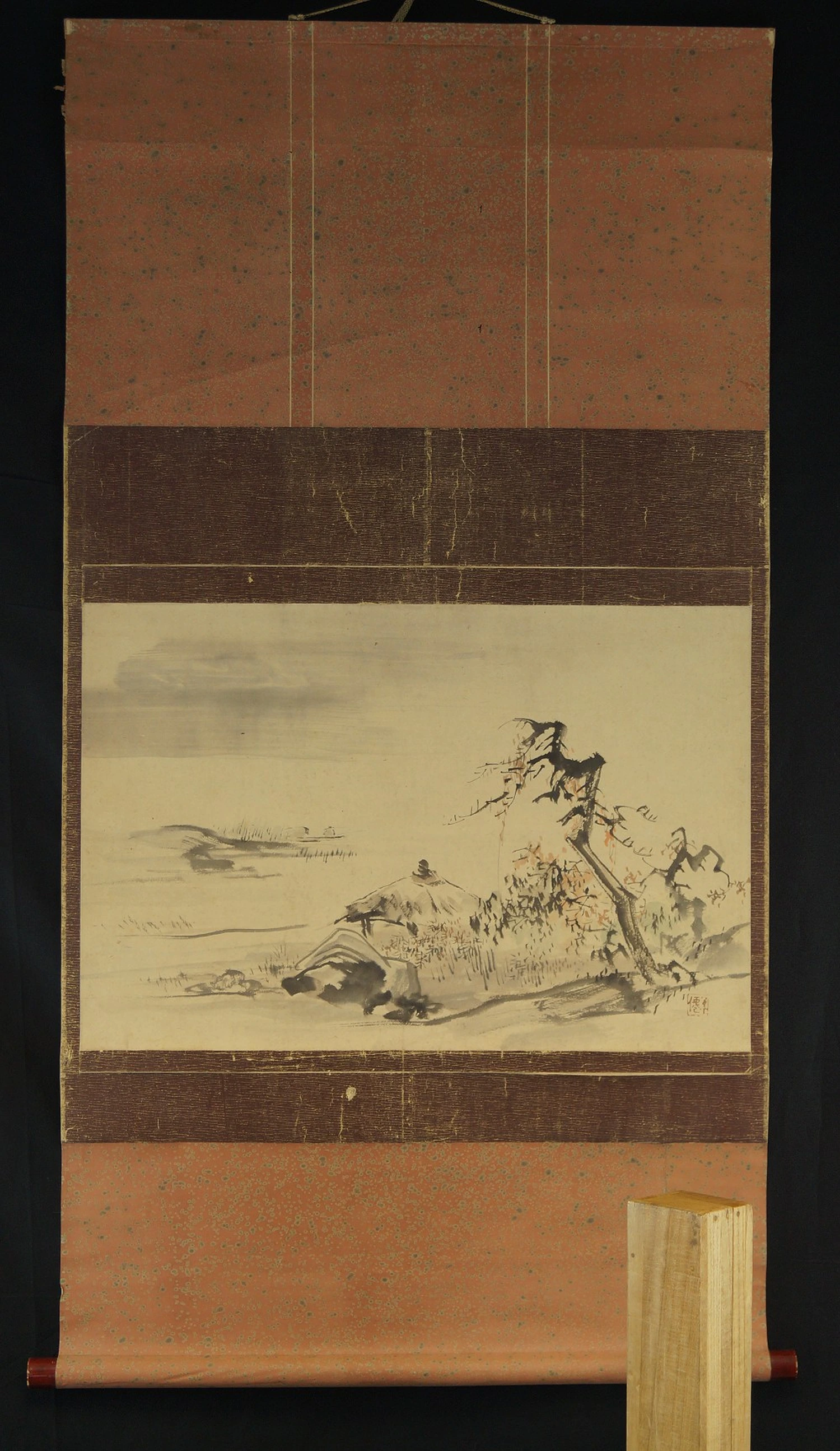 Kakemono Berglandschaft im Nebel von Kubota Beisen Gesamtansicht Rollbild