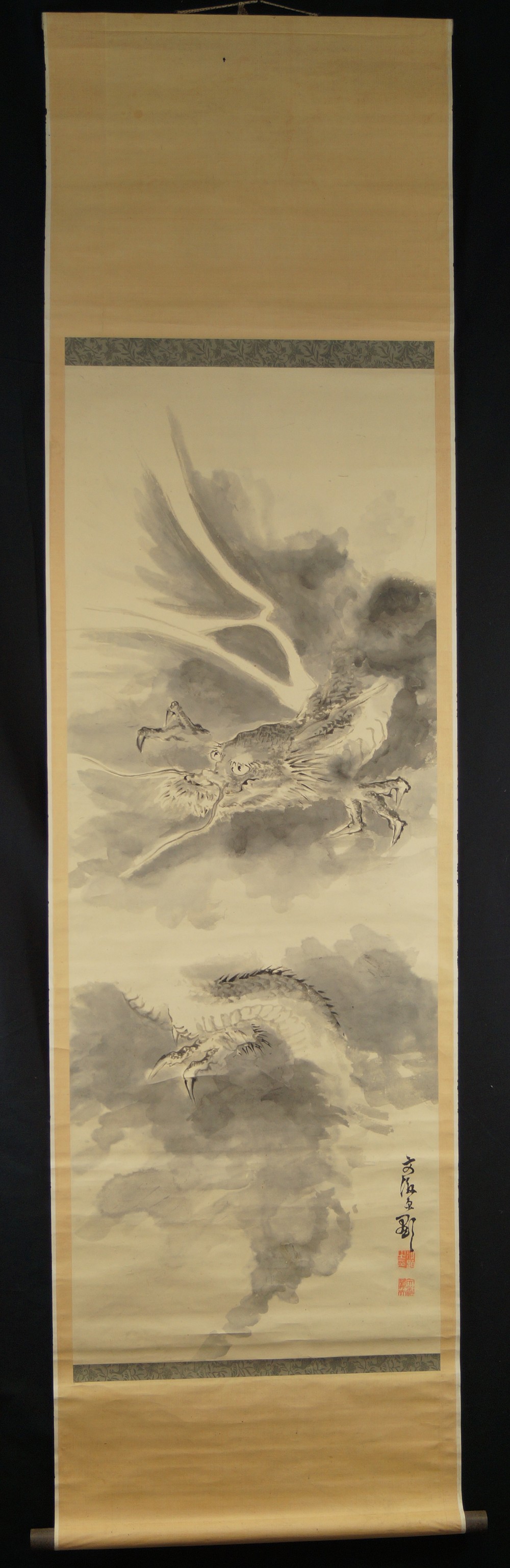Kakemono Drache in den Wolken von Bunkai Gesamtansicht Rollbild