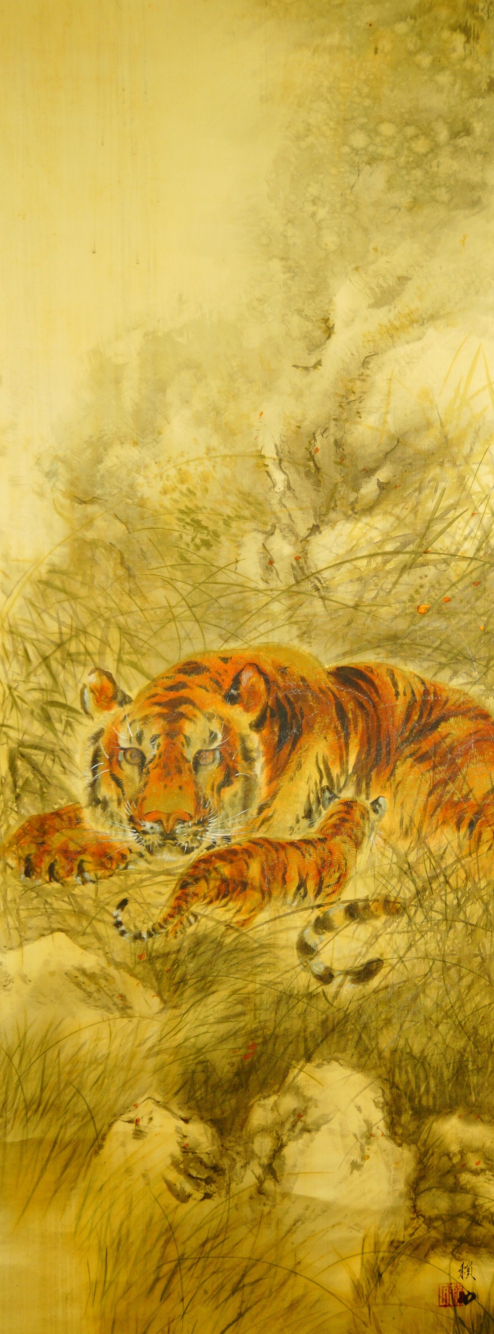Tiger und Junges Kakemono von Tamaoki Raiseki Gesamtmotiv ohne Rahmung