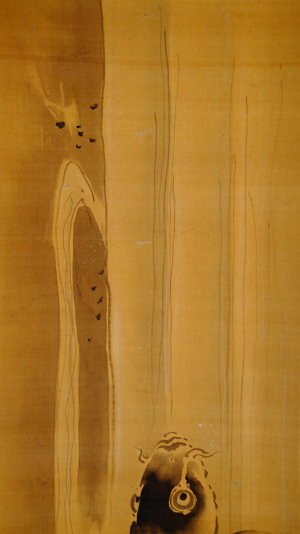 Aufstieg des Koi Kakemono Landschaft Nahaufnahme Wasserfall und Schmetterlinge