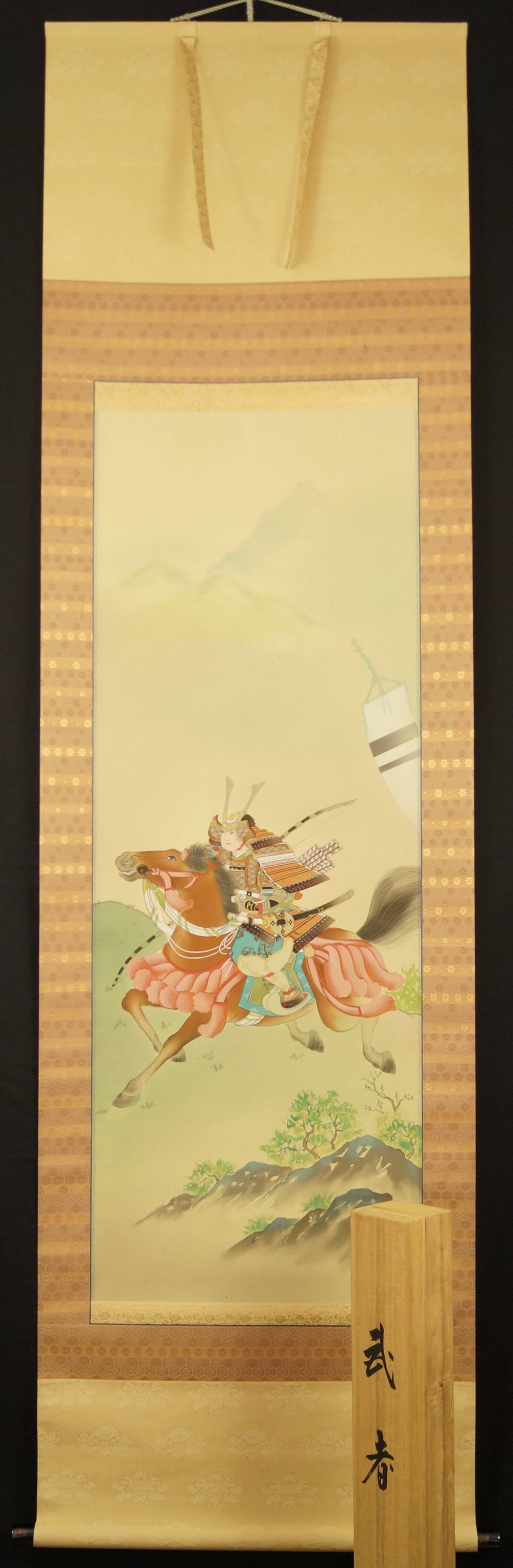 Kakemono wojownik samuraj widok całości zwoju
