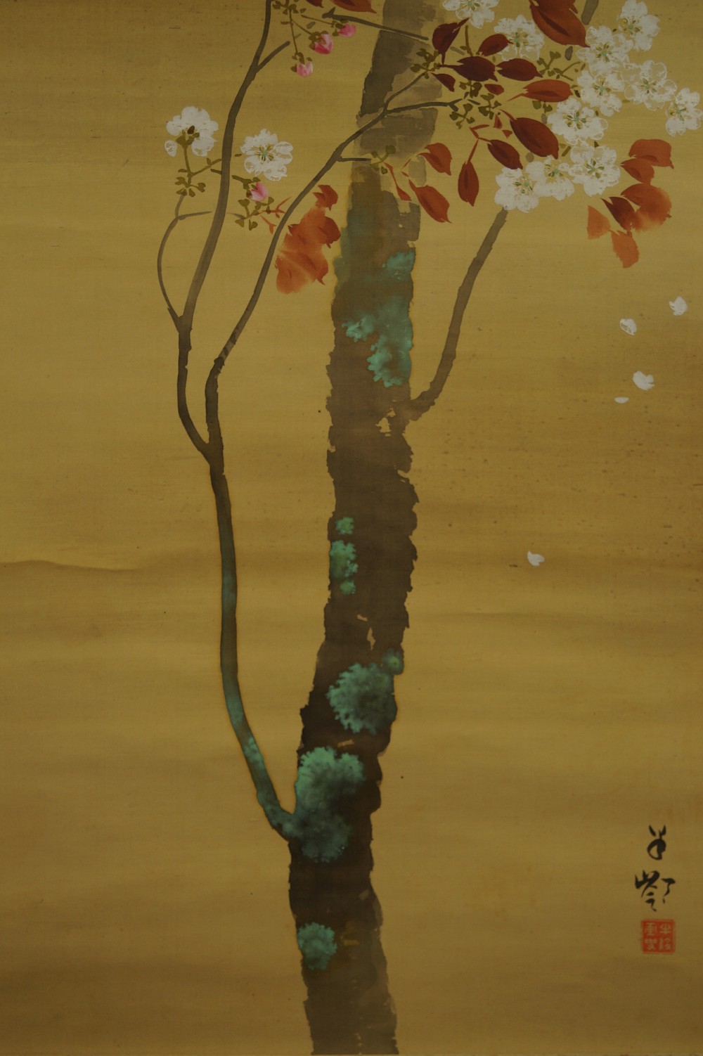Japanisches Rollbild Spatz und Sakura Sakura Motiv Nahaufnahme 1