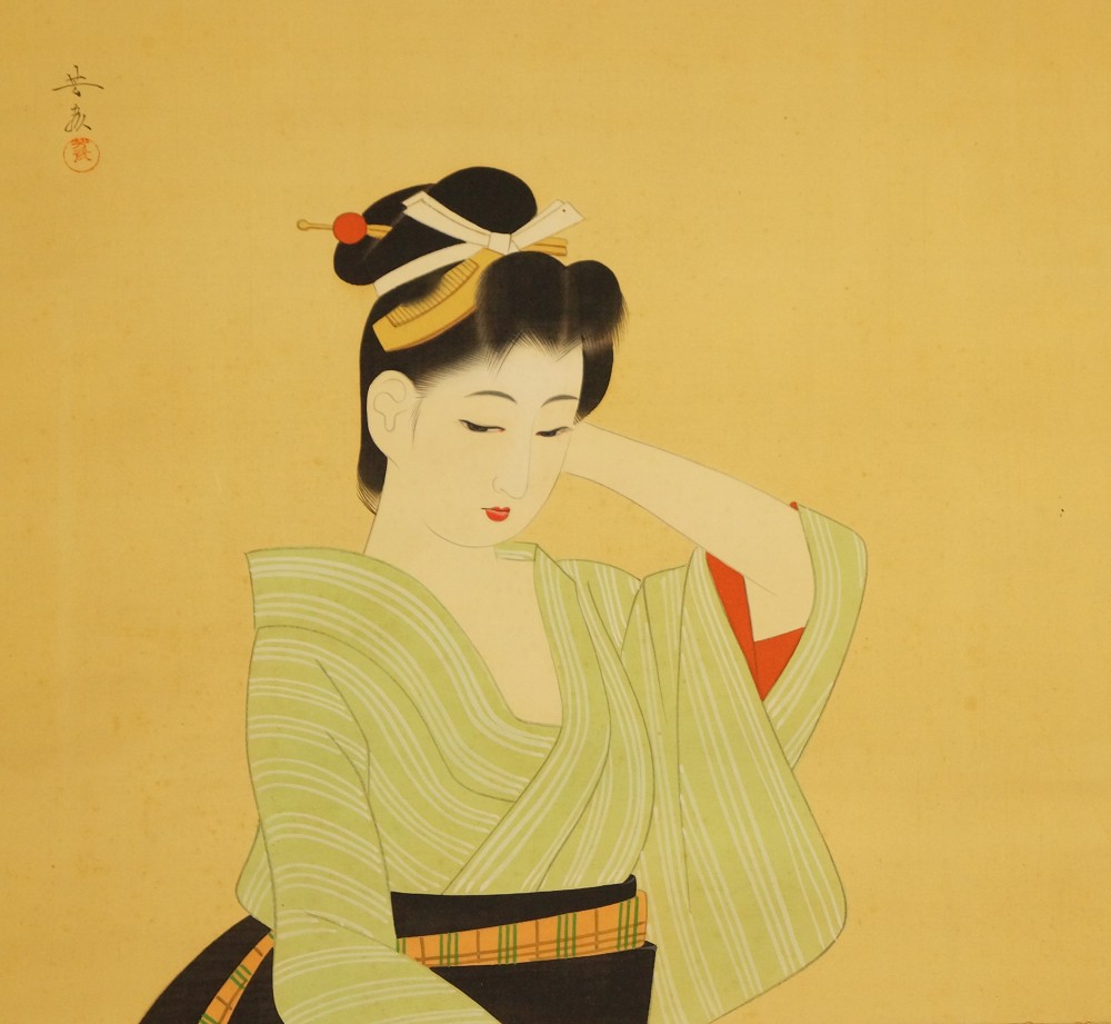 Dame im gestreiften Kimono Gesamtmotiv ohne Rahmung