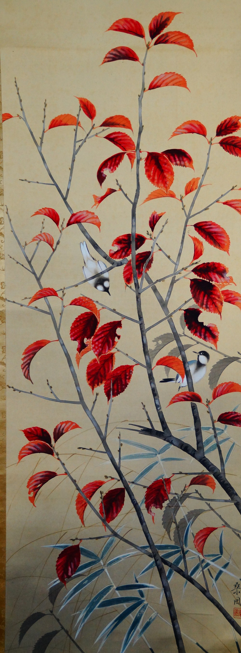 Herbstwind im Bambushain Kakemono von Abe Kinshu Gesamtmotiv ohne Rahmung