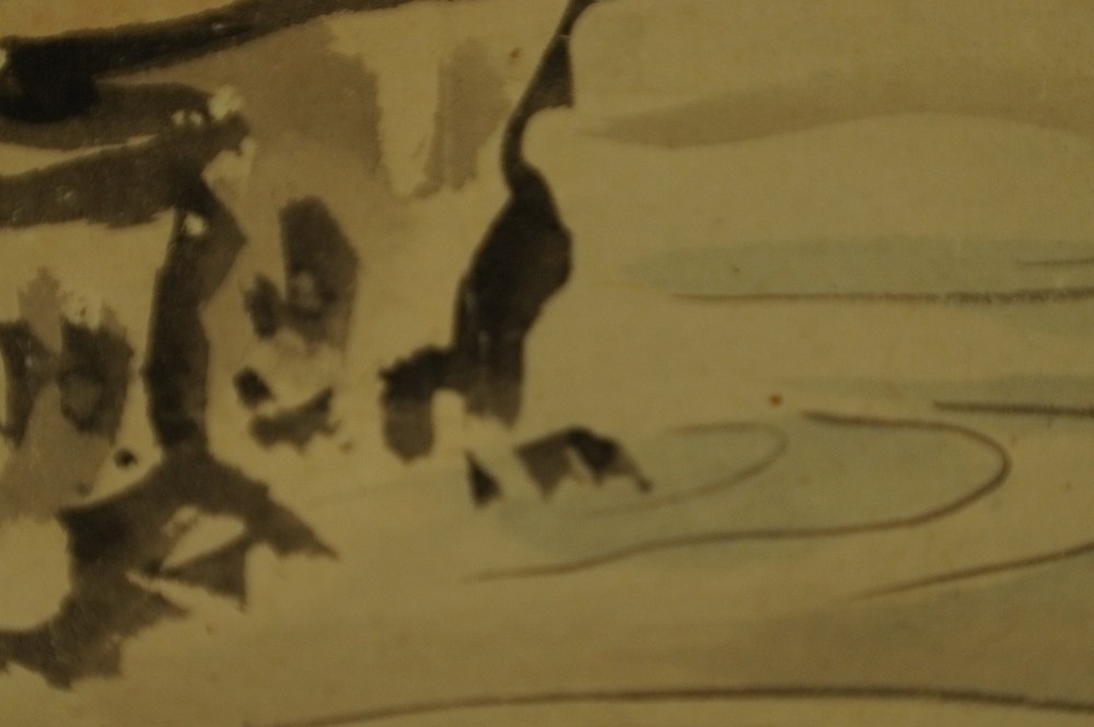 Ebisu beim Angeln von Kano Tanso Felsen-Motiv Nahaufnahme