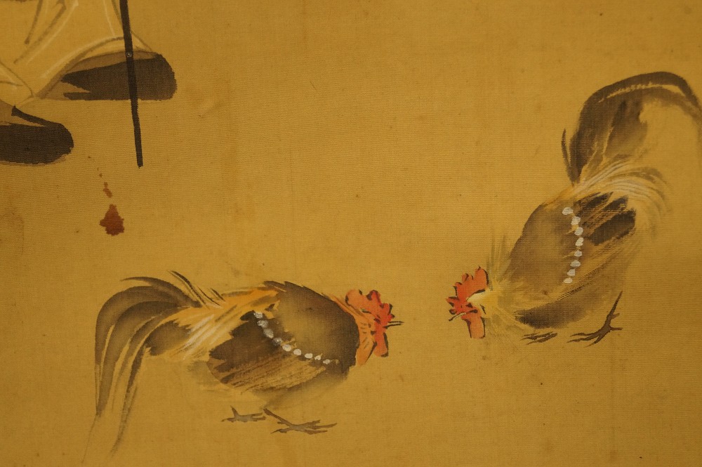 Hotei Kakemono Hahn Motiv Nahaufnahme
