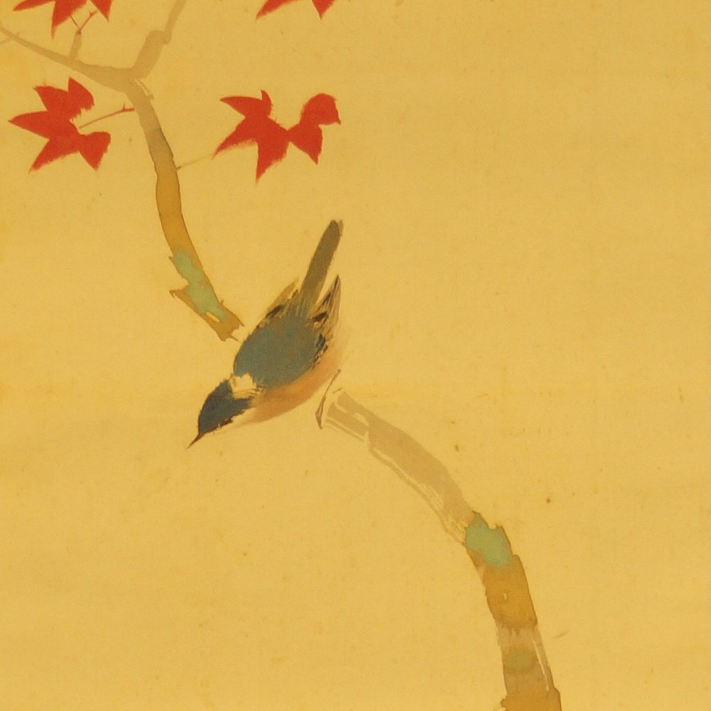 Spatz auf einem Ahornzweig von Yasuyama Tachiwaki Motiv Nahaufnahme Vorschau
