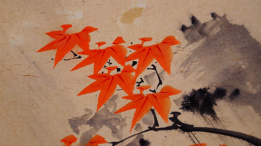 Herbstflug im Morgenlicht Kakemono von Manjo Kajo Ahorn-Motiv Nahaufnahme 2