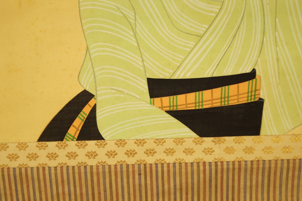 Dame im gestreiften Kimono Obi Motiv Nahaufnahme
