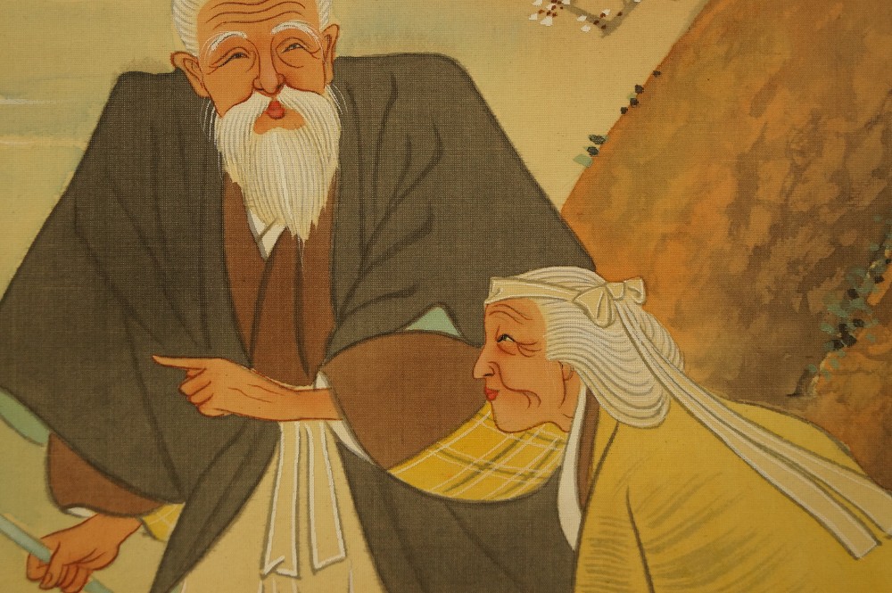 Kakemono z legendą Takasago, para Takasago, zbliżenie 3